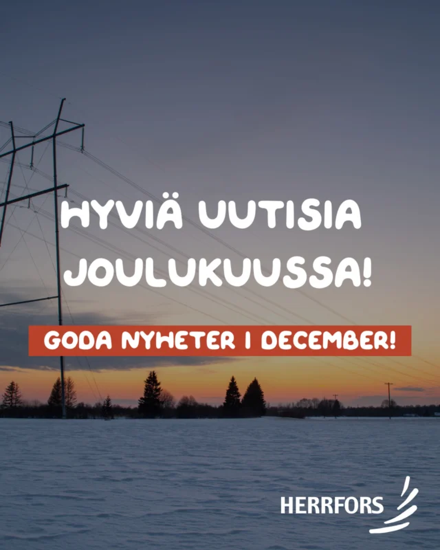 (FI/SVE) Positiivisia uutisia joulukuulle 2025. 🎁⁠
⁠
Fingrid on ilmoittanut, että se ei laskuta tuotannon ja kulutuksen tasepalvelumaksua joulukuulta 2025. Tasepalvelumaksu on 1.9.2025 alkaen 1,35 €/MWh ilman alv (0,169 snt/kWh sis. alv), mutta joulukuun osalta sitä ei peritä, koska tasepalvelumaksuilla katettavat reservikustannukset ovat pysyneet ennustettua alemmalla tasolla. ⁠
⁠
Mitä tämä tarkoittaa Herrforsin asiakkaille? ⁠
⁠
🔹Toistaiseksi voimassa oleva kiinteä hinta: joulukuun 2025 lasku voi olla tavanomaista edullisempi. ⁠
⁠
🔹Spot+-sopimukset: pienempi marginaali ja sitä kautta alemmat kokonaiskustannukset joulukuun osalta. ⁠
⁠
🔹Uudet sopimukset: joulukuussa 2025 alkavat sopimukset voivat käynnistyä normaalia edullisemmalla hinnalla, mikäli tasepalvelumaksun puuttuminen huomioidaan hinnoittelussa. ⁠
⁠
Herrfors seuraa markkinatilannetta tiiviisti ja varmistaa, että muutokset kääntyvät asiakkaiden hyödyksi, tällä kertaa positiivisella tavalla.✨️ ⁠
⁠
// ⁠
⁠
Positiva nyheter för december 2025. 🎁⁠
⁠
Fingrid har meddelat att man inte fakturerar balanstjänsavgiften för produktion och förbrukning för december 2025. Balanstjänsavgiften är från och med 1.9.2025 1,35 €/MWh exkl. moms (0,169 cnt/kWh inkl. moms), men för december tas den inte ut eftersom reservkostnaderna som täcks av balanstjänsavgifterna har legat på en lägre nivå än prognostiserat. ⁠
⁠
Vad betyder det för Herrfors kunder? ⁠
⁠
🔹Fast pris som är i kraft tillsvidare: decemberfakturan 2025 kan bli aningen lägre än normalt. ⁠
⁠
🔹Spot+-avtal: lägre marginal och därmed lägre totalkostnader för decemberperioden. ⁠
⁠
🔹Nya avtal: avtal som startar i december 2025 kan få en mer förmånlig startprisnivå, om ändringar i Fingrids balanstjänstavgift påverkar priset. ⁠
⁠
Herrfors följer utvecklingen nära och ser till att marknadsförändringar kommer våra kunder till nytta, och den här gången lyckas det på ett positivt sätt. ✨️⁠
⁠
#herrfors