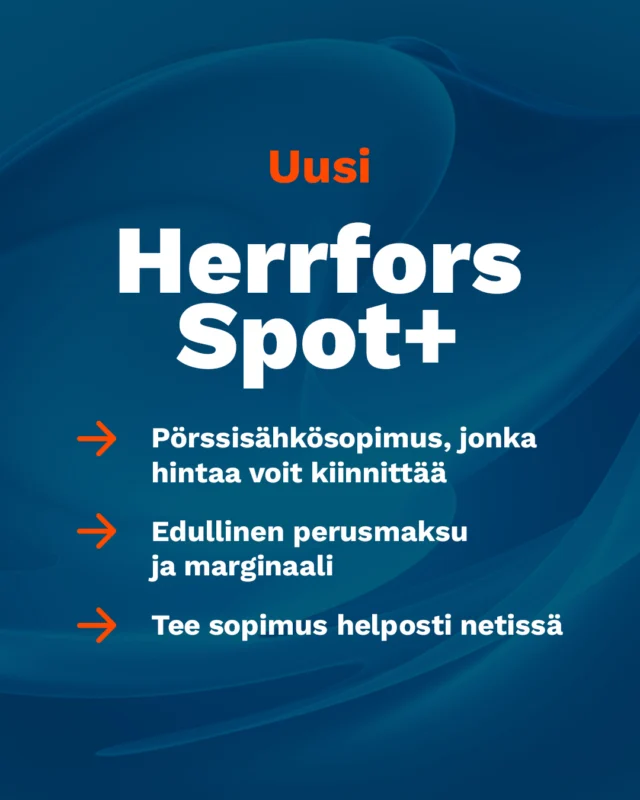 (FI/SVE)⚡️ Pörssisähkön käyttäjä, mietityttävätkö tulevan talven hinnanheilahtelut? Nyt voit suojautua niiltä parilla klikkauksella. Spot+ -sopimus tarjoaa mahdollisuuden tehdä hintakiinnityksiä, jotka vakauttavat sähkösi hinnan haluamiesi kuukausien ajaksi. ⁠
⁠
✨️Lue lisää verkkosivulta!⁠
⁠
//⁠
⁠
⚡️Har du spotprisavtal? Vill du ha möjlighet att skydda dig mot vintermånadernas pristoppar? Nu kan du skydda dig med bara några klick. Elavtalet Spot+ ger dig möjlighet att göra prissäkringar som stabiliserar elpriset under de månader du önskar.⁠
⁠
✨️Läs mer på webbsidan!⁠
⁠
#herrfors#pörssisähkö#spotel