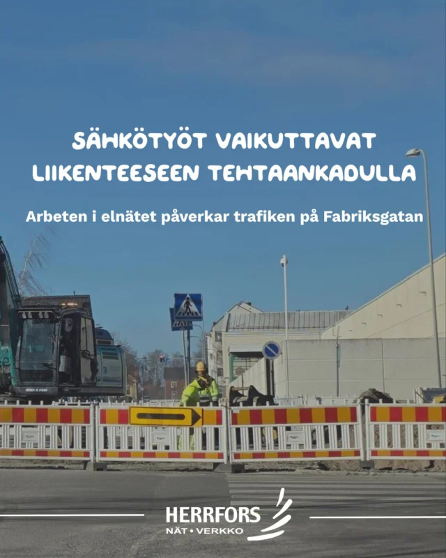 (FI/SVE) ⚡️Herrfors Nät-Verkko tekee parhaillaan sähkönjakeluverkon vahvistustöitä Tehtaankadulla Pietarsaaressa. Työt kestävät arviolta noin kuukauden ja voivat aiheuttaa liikennejärjestelyjä, kuten kiertoteitä, nopeusrajoituksia ja tilapäisiä sulkuja.⁠
⁠
Hankkeen tavoitteena on parantaa toimitusvarmuutta sekä mahdollistaa teollisuuden vihreä siirtymä ja käynnissä olevat rakennushankkeet. Kauppakeskusten pysäköintialueille pääsee koko työn ajan. 🚘️⁠
⁠
//⁠
⁠
⚡️Herrfors Nät-Verkko utför just nu arbeten längs Fabriksgatan för att stärka elnätet i centrum. Projektet pågår i cirka en månad och kan påverka trafiken med omvägar, hastighetsbegränsningar och tillfälliga avstängningar.⁠
⁠
Målet är att förbättra leveranssäkerheten samt möjliggöra industrins gröna omställning och pågående byggprojekt. Parkeringsområden vid köpcentren kan nås under hela arbetet. 🚘️⁠
⁠
#herrfors #herrforsnät #herrforsverkko⁠
⁠
⁠