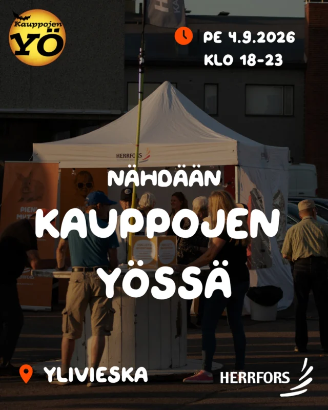 (FI/SVE) Herrfors mukana Kauppojen yössä Ylivieskassa! ⚡⁠
⁠
Tule tapaamaan meitä perjantaina 4.9. Kauppojen yöhön Ylivieskaan!⁠
⁠
Poikkea juttelemaan sähköstä, osallistu arvontaan ja tule muuten vain moikkaamaan. Lapsille järjestämme hauskan sanahaun. 🔎⁠
⁠
Nähdään Kauppojen yössä! 🧡⁠
⁠
//⁠
⁠
Herrfors är med på Kauppojen yö i Ylivieska! ⚡⁠
⁠
Kom och träffa oss fredag 4.9 under Kauppojen yö i Ylivieska!⁠
⁠
Titta förbi och prata el med oss, delta i utlottningen eller kom bara och säg hej. För barnen ordnar vi en rolig ordjakt. 🔎⁠
⁠
Vi ses på Kauppojen yö! 🧡⁠
⁠
#herrfors