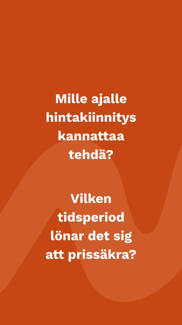 (FI/SVE) 🔒Herrforsin Spot+ -asiakkaana voit tehdä hintakiinnityksiä haluamallesi ajalle. 

Erityisen suosittua on tehdä kiinnitys talveksi ja suojautua siten mahdollisilta hintapiikeiltä. ❄️

😊Lue lisää! www.herrfors.fi

//
 
🔒Som Herrfors Spot+-kund kan du göra prissäkringar för den tidsperiod du önskar. 

Det är särskilt populärt att prissäkra inför vintern för att skydda sig mot eventuella pristoppar. ❄️

😊Läs mer! www.herrfors.fi

#herrfors #hintakiinnitys #prissäkring #börsel #pörssisähkö